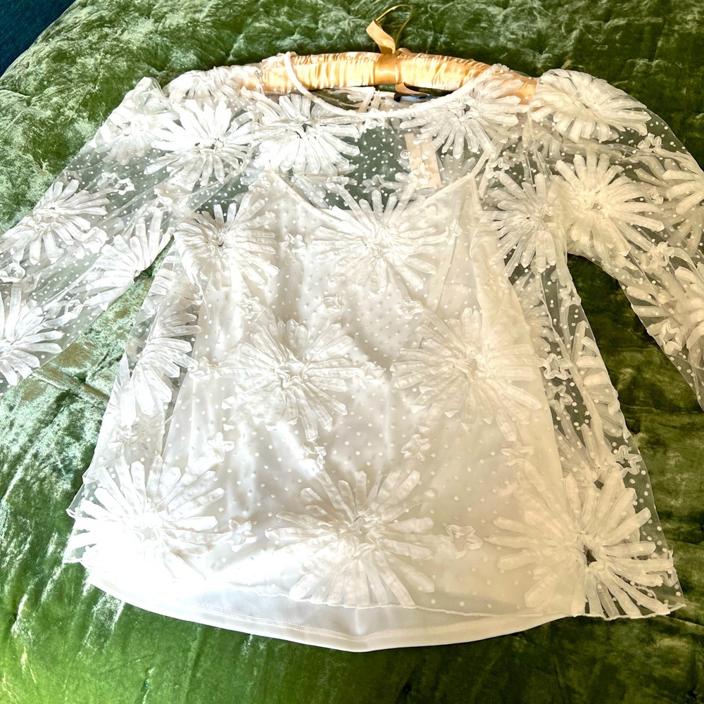 Anthropologie white embroidered and appliqué blouse